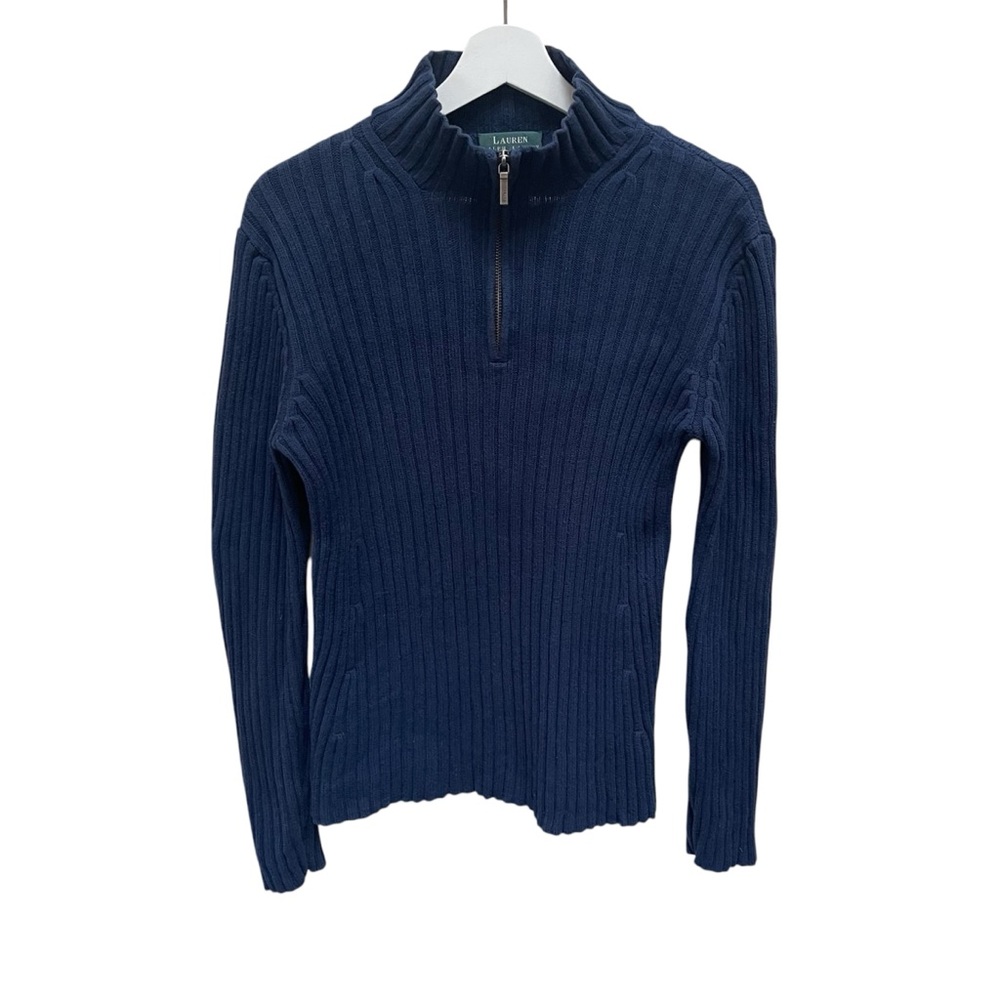Lauren Ralph Lauren Women's Sweater Sz XS Navy Chunky Knit 1/4 Zip